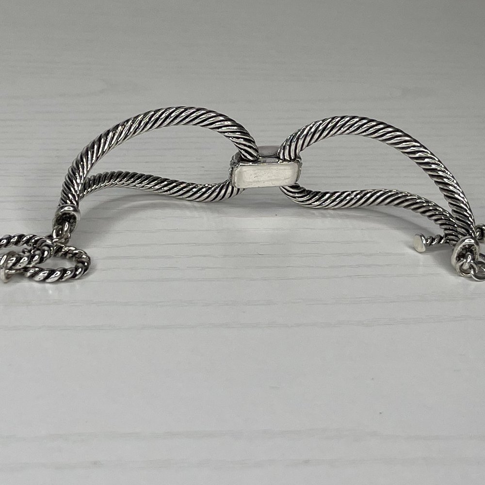 Adjustable Silvertone Hinged Cable Cuff Bracelet - image 4